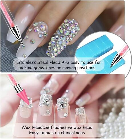 Rhinestone Picker Tool,2 Pcs Rhinestones Diamond Painting Dotting Pen,Rhinestone Tool,Gem Picker Tool,Manicure Nail Art DIY Decoration Tool,Wax Pencil for Rhinestones (Purple and Pink) in Saudi Arabia