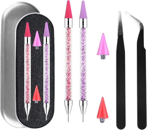 Rhinestone Picker Tool,2 Pcs Rhinestones Diamond Painting Dotting Pen,Rhinestone Tool,Gem Picker Tool,Manicure Nail Art DIY Decoration Tool,Wax Pencil for Rhinestones (Purple and Pink) in Saudi Arabia