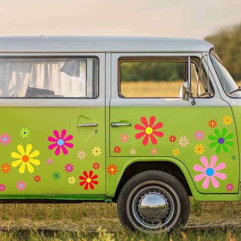Fuutreo 12 Sheets Daisy Flower Car Decals 130 Pcs Daisy Stickers Hippie Car Decals Self Adhesive Vinyl Decals Retro Butterfly Flower Decals for Car Bumper Mirror Window Clings Laptop Wall Decoration in Kuwait