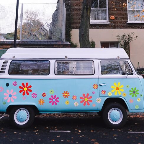 Fuutreo 12 Sheets Daisy Flower Car Decals 130 Pcs Daisy Stickers Hippie Car Decals Self Adhesive Vinyl Decals Retro Butterfly Flower Decals for Car Bumper Mirror Window Clings Laptop Wall Decoration in Kuwait