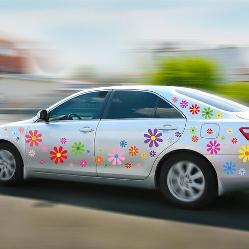 Fuutreo 12 Sheets Daisy Flower Car Decals 130 Pcs Daisy Stickers Hippie Car Decals Self Adhesive Vinyl Decals Retro Butterfly Flower Decals for Car Bumper Mirror Window Clings Laptop Wall Decoration in Kuwait