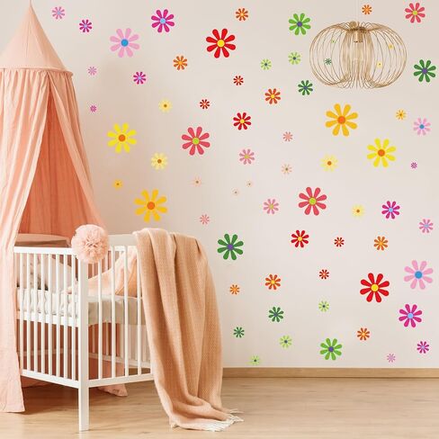 Fuutreo 12 Sheets Daisy Flower Car Decals 130 Pcs Daisy Stickers Hippie Car Decals Self Adhesive Vinyl Decals Retro Butterfly Flower Decals for Car Bumper Mirror Window Clings Laptop Wall Decoration in Kuwait