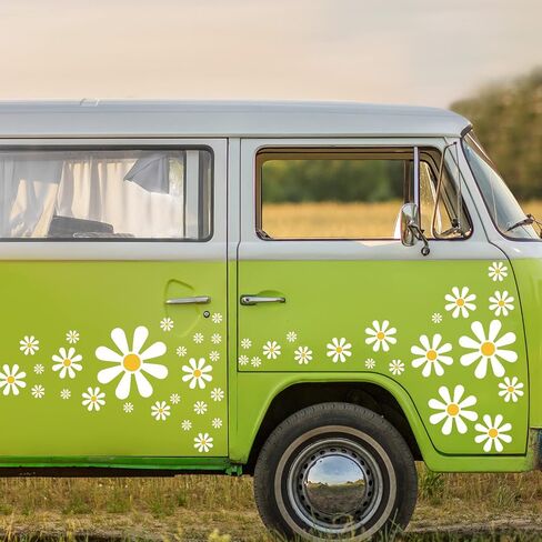 Fuutreo 12 Sheets Daisy Flower Car Decals 130 Pcs Daisy Stickers Hippie Car Decals Self Adhesive Vinyl Decals Retro Butterfly Flower Decals for Car Bumper Mirror Window Clings Laptop Wall Decoration in Kuwait