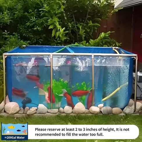 PVC KOI Aquarium Tank, Temporary Fish Tank with Clear Viewing Panel, KOI/Goldfish Pond with 304SS Frame & Drain Valve(47.3" L*31.5" W*23.6" H, About 135Gal Water Capacity) in Kuwait