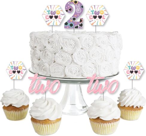 Big Dot of Happiness Two Cool - Girl - Dessert Cupcake Toppers - Pastel 2nd Birthday Party Clear Treat Picks - Set of 24 in Saudi Arabia
