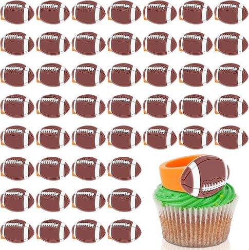 Barydat 48 Pcs Football Cupcake Topper Rings Football Party Decorations Cupcake Rings for Boys Kids Birthday Sports Ball Game Theme Party Supplies Favors Decorations Gifts in Saudi Arabia