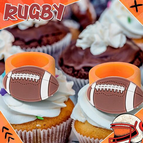 Barydat 48 Pcs Football Cupcake Topper Rings Football Party Decorations Cupcake Rings for Boys Kids Birthday Sports Ball Game Theme Party Supplies Favors Decorations Gifts in Saudi Arabia