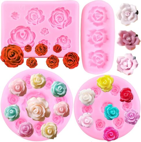 Mujiang 3D Flower Silicone Molds Flower Bloom Rose Fondant Mold Resin Rose Candle Mold For Cake Decoration Cake Decoration Chocolate Handmade Soap Candy Gum Paste Set Of 6 in Kuwait