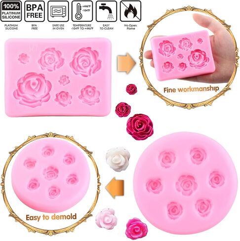 Mujiang 3D Flower Silicone Molds Flower Bloom Rose Fondant Mold Resin Rose Candle Mold For Cake Decoration Cake Decoration Chocolate Handmade Soap Candy Gum Paste Set Of 6 in Kuwait