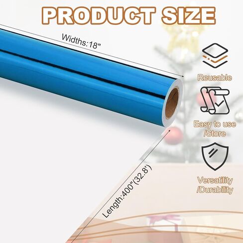 PATIKIL Metallic Wrapping Paper, 18 Inch x 400 Inch(32.8Ft) Foil Wrapping Paper Matte Gift Wrapping Paper Roll 120 GSM for Gift Christmas Wedding Birthday Women Men, Blue in Kuwait