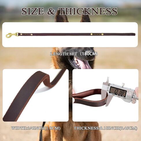 Leather Dog Leash 6 ft x 1/2 inch Heavy Duty Genuine Leather Dog Training Leash Soft and Strong Leather Leash for Small and Medium Dogs Brown in Saudi Arabia