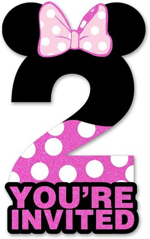 brayqu Mouse Girl 2nd Birthday Party Invitations Pink Glitter Mouse 2 Year Old Girls Birthday Shaped Invitations Fill-in Second Birthday Invites (20 Invitation Cards with Envelopes) in Kuwait