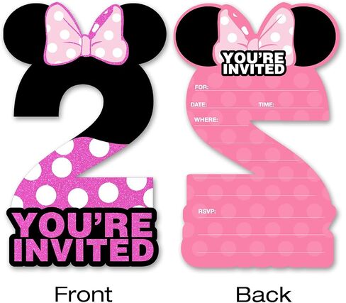 brayqu Mouse Girl 2nd Birthday Party Invitations Pink Glitter Mouse 2 Year Old Girls Birthday Shaped Invitations Fill-in Second Birthday Invites (20 Invitation Cards with Envelopes) in Kuwait