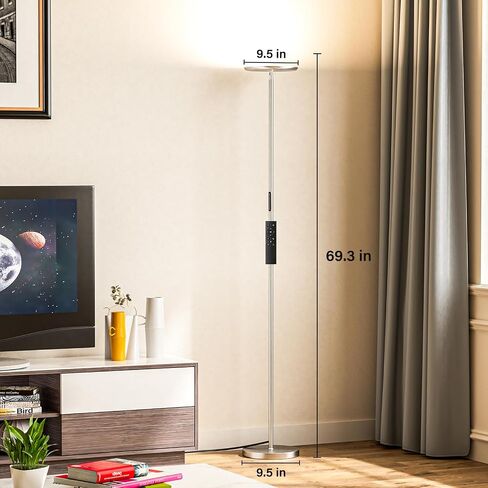 Modern LED Floor Lamp - Remote & Touch Control, 40W/2400LM Sky Torchiere Standing Lamp, Fully Dimmable, 3 Color Temperatures, Ideal for Living Room & Bedroom, Easy to Assemble in Saudi Arabia