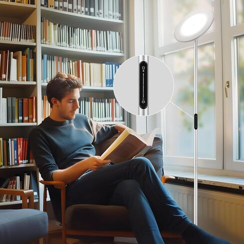 Modern LED Floor Lamp - Remote & Touch Control, 40W/2400LM Sky Torchiere Standing Lamp, Fully Dimmable, 3 Color Temperatures, Ideal for Living Room & Bedroom, Easy to Assemble in Saudi Arabia