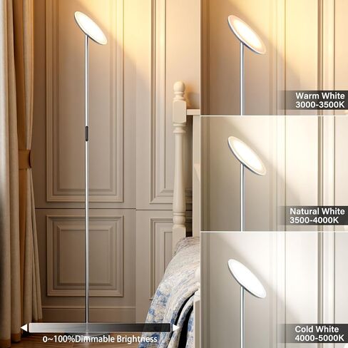 Modern LED Floor Lamp - Remote & Touch Control, 40W/2400LM Sky Torchiere Standing Lamp, Fully Dimmable, 3 Color Temperatures, Ideal for Living Room & Bedroom, Easy to Assemble in Saudi Arabia