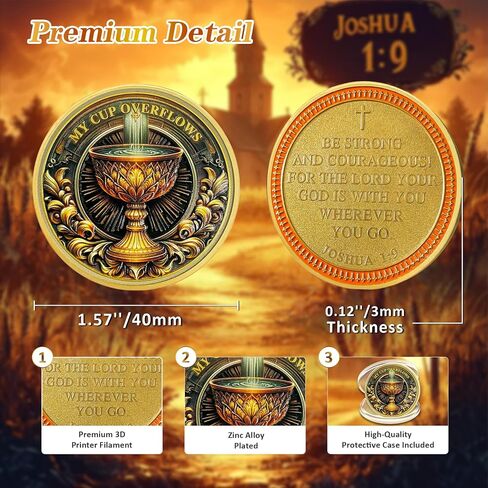 Original Holy Grail Christian Challenge Coin - Joshua 1:9 Jesus Religious Token - Inspirational Art God Pocket Bible Verses Chip for Study - Good Luck Commemorative Gifts for Men Women Kids Coworker in Kuwait