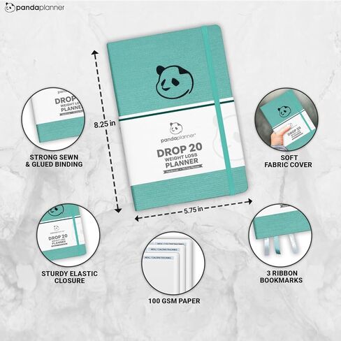 Panda Planner Drop 20 مخطط فقدان الوزن - 90 يومًا من مخطط العافية والإنتاجية مع تعقب الأهداف اليومية والأسبوعية - 5.75 "× 8.25" مجلة Soft Fabric Hardcover - تدعم إعادة التجهيز (Mint Green) in Kuwait