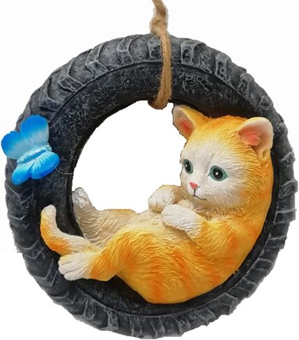 Cat Statue for Garden Hanging on Tree Branch Cat Sleeping Swing Statue Outdoor Garden Decoration,Housewarming Gift,Comes with Rope and Hook in Kuwait