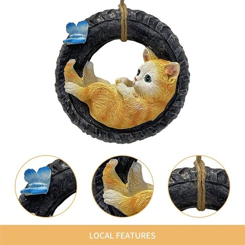 Cat Statue for Garden Hanging on Tree Branch Cat Sleeping Swing Statue Outdoor Garden Decoration,Housewarming Gift,Comes with Rope and Hook in Kuwait