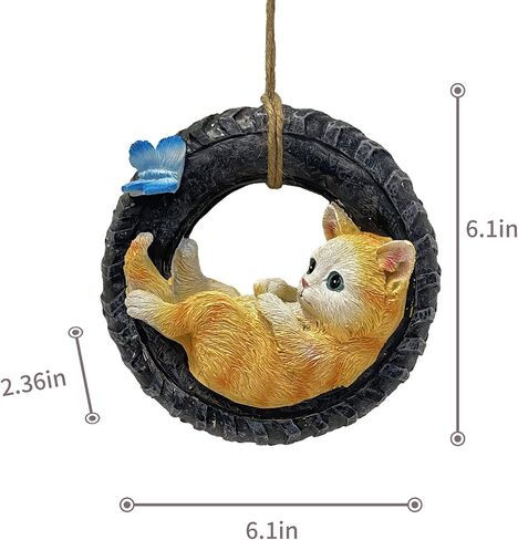 Cat Statue for Garden Hanging on Tree Branch Cat Sleeping Swing Statue Outdoor Garden Decoration,Housewarming Gift,Comes with Rope and Hook in Kuwait