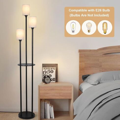 Boho Floor Lamp with Shelves, 3-Lights Farmhouse Tall Floor Lamp with ON/Off Foot Switch, Rustic Standing Lamp with Rattan Shades for Living Room Bedroom Office in Saudi Arabia
