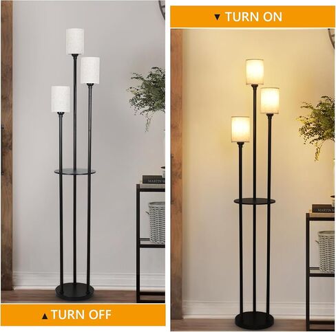 Boho Floor Lamp with Shelves, 3-Lights Farmhouse Tall Floor Lamp with ON/Off Foot Switch, Rustic Standing Lamp with Rattan Shades for Living Room Bedroom Office in Saudi Arabia