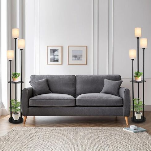 Boho Floor Lamp with Shelves, 3-Lights Farmhouse Tall Floor Lamp with ON/Off Foot Switch, Rustic Standing Lamp with Rattan Shades for Living Room Bedroom Office in Saudi Arabia