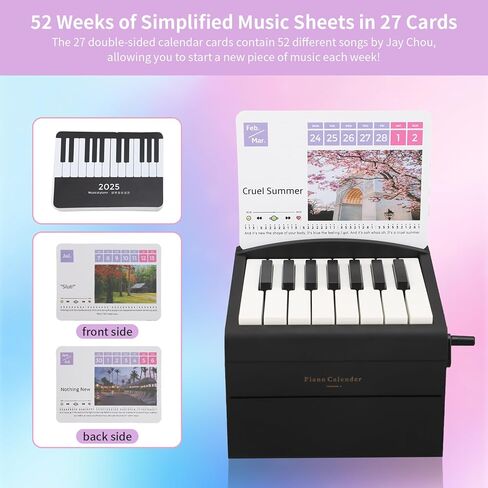 Piano Calendar 2025 Desk Calendar, Mini Piano Calendar with 52 Music Scores, Mini Desk Calendar in 27 Cards, Gifts for Swift Fans Home Decor (Swift 52 songs White) in Kuwait