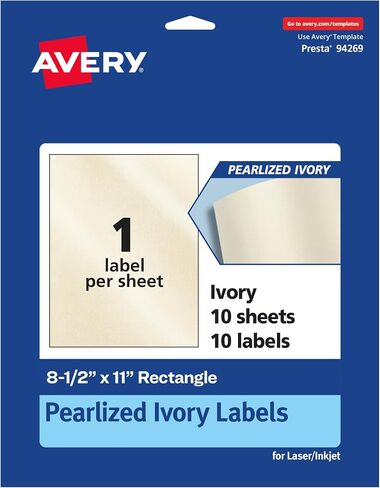 ملصقات مستطيل عاجي Avery Pearlized ، 8.5 "× 11" ، 10 ملصقات عاجية لؤلؤة ، ملصقات قابلة للطباعة بالليزر/الحبر. in Saudi Arabia