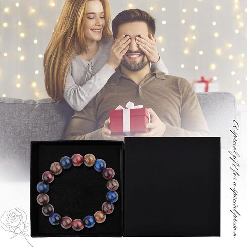 سوار كريستال عقيق أحمر 10 مم للنساء ، وسوار شفاء الحجر الطبيعي للنساء الرجال والمراهقين يأتي مع صندوق مكافآت وبطاقة in Kuwait