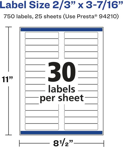 Avery Matte White Rectangle Labels with Sure Feed, 2/3" x 3-7/16", 750 Matte White Printable Labels in Kuwait