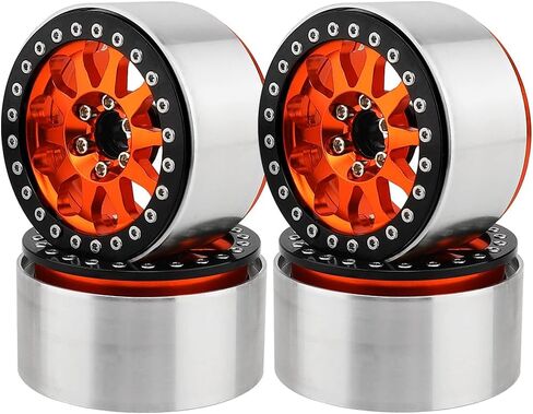 4Pcs Aluminum 2.2" Beadlock Wheel Rims for 1:10 RC Rock Crawler Axial SCX10 I II III RR10 Wraith 90048 90018 TRX4 Metal Upgrades (Orange) in Saudi Arabia