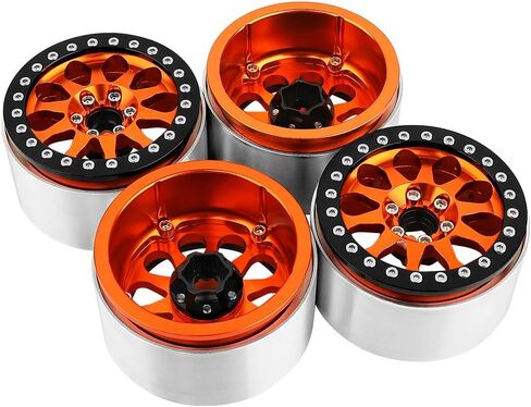4Pcs Aluminum 2.2" Beadlock Wheel Rims for 1:10 RC Rock Crawler Axial SCX10 I II III RR10 Wraith 90048 90018 TRX4 Metal Upgrades (Orange) in Saudi Arabia