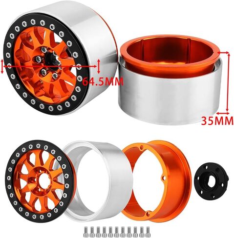 4Pcs Aluminum 2.2" Beadlock Wheel Rims for 1:10 RC Rock Crawler Axial SCX10 I II III RR10 Wraith 90048 90018 TRX4 Metal Upgrades (Orange) in Saudi Arabia