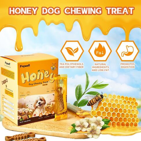 Honey Dog Chewing Treat with Tea Polyphenols and Dietary Fiber, Chicken & Honey Taste, Low-Fat Protein, 30pcs/210g (30pcs) in Kuwait
