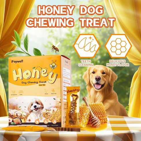 Honey Dog Chewing Treat with Tea Polyphenols and Dietary Fiber, Chicken & Honey Taste, Low-Fat Protein, 30pcs/210g (30pcs) in Kuwait