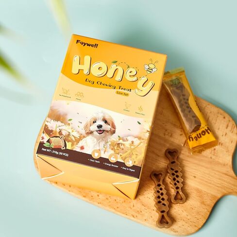 Honey Dog Chewing Treat with Tea Polyphenols and Dietary Fiber, Chicken & Honey Taste, Low-Fat Protein, 30pcs/210g (30pcs) in Kuwait