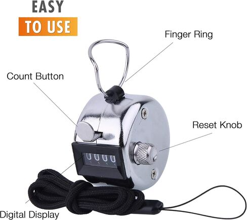 Hand Pitch Tally Counter Clicker –2/6 Pack Handheld People Lap Counter Clickers with 2 Lanyard and 2 Carabiners– Manual Mechanical 4 Digit Number Finger Ring Click for Baseball Umpire Golf Sport in Saudi Arabia