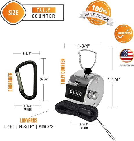 Hand Pitch Tally Counter Clicker –2/6 Pack Handheld People Lap Counter Clickers with 2 Lanyard and 2 Carabiners– Manual Mechanical 4 Digit Number Finger Ring Click for Baseball Umpire Golf Sport in Saudi Arabia