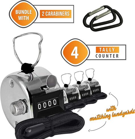 Hand Pitch Tally Counter Clicker –2/6 Pack Handheld People Lap Counter Clickers with 2 Lanyard and 2 Carabiners– Manual Mechanical 4 Digit Number Finger Ring Click for Baseball Umpire Golf Sport in Saudi Arabia