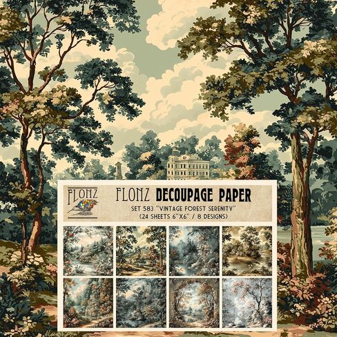 حزمة ورق decoupage (24 ورقة 6 "x6") مسارات غابات الربيع: مشاهد غابة هادئة مع أزهار نابضة بالحياة وورقة خضراء خضراء # عتيقة للحرف والسردة. in Kuwait