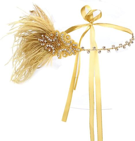 STIOEDYUAN 1920s Flapper Headbands Accessory for Women Roaring 20s Gatsby Vintage Rhinestone Beaded Leaf Feather Headpiece in Saudi Arabia