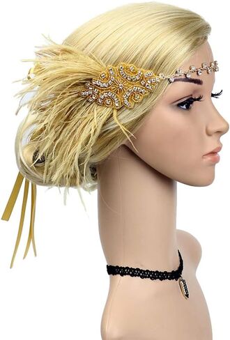 STIOEDYUAN 1920s Flapper Headbands Accessory for Women Roaring 20s Gatsby Vintage Rhinestone Beaded Leaf Feather Headpiece in Saudi Arabia