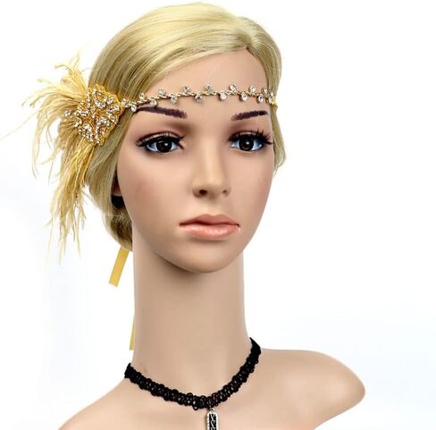 STIOEDYUAN 1920s Flapper Headbands Accessory for Women Roaring 20s Gatsby Vintage Rhinestone Beaded Leaf Feather Headpiece in Saudi Arabia