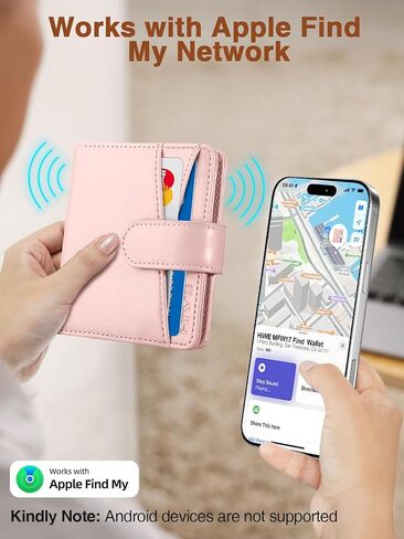Slim Wallet for Women, Wallet Women with Smart Tracker Works with Apple Find My, RFID Blocking Bifold Credit Card Holder Genuine Leather Small Wallet for Women with ID Window, 8 Cards Holder, Blue in Kuwait