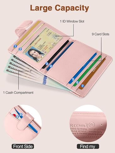 Slim Wallet for Women, Wallet Women with Smart Tracker Works with Apple Find My, RFID Blocking Bifold Credit Card Holder Genuine Leather Small Wallet for Women with ID Window, 8 Cards Holder, Blue in Kuwait