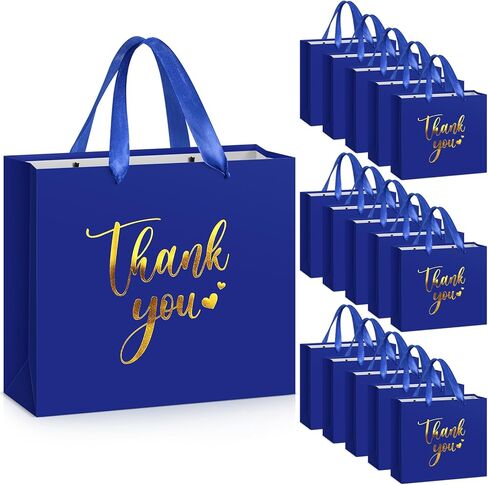 Kolldenn 16 Pcs Thank You Gift Bags Thank You Paper Bags with Handle Wrap Bags Bulk Totes for Birthdays Business Wedding Baby Shower Party Favors(11.81 x 9.84 x 3.94 Inches,Royal Blue) in Kuwait