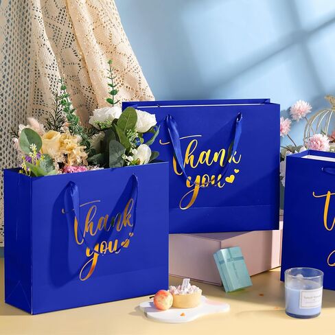 Kolldenn 16 Pcs Thank You Gift Bags Thank You Paper Bags with Handle Wrap Bags Bulk Totes for Birthdays Business Wedding Baby Shower Party Favors(11.81 x 9.84 x 3.94 Inches,Royal Blue) in Kuwait