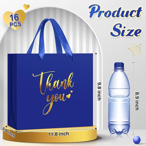 Kolldenn 16 Pcs Thank You Gift Bags Thank You Paper Bags with Handle Wrap Bags Bulk Totes for Birthdays Business Wedding Baby Shower Party Favors(11.81 x 9.84 x 3.94 Inches,Royal Blue) in Kuwait